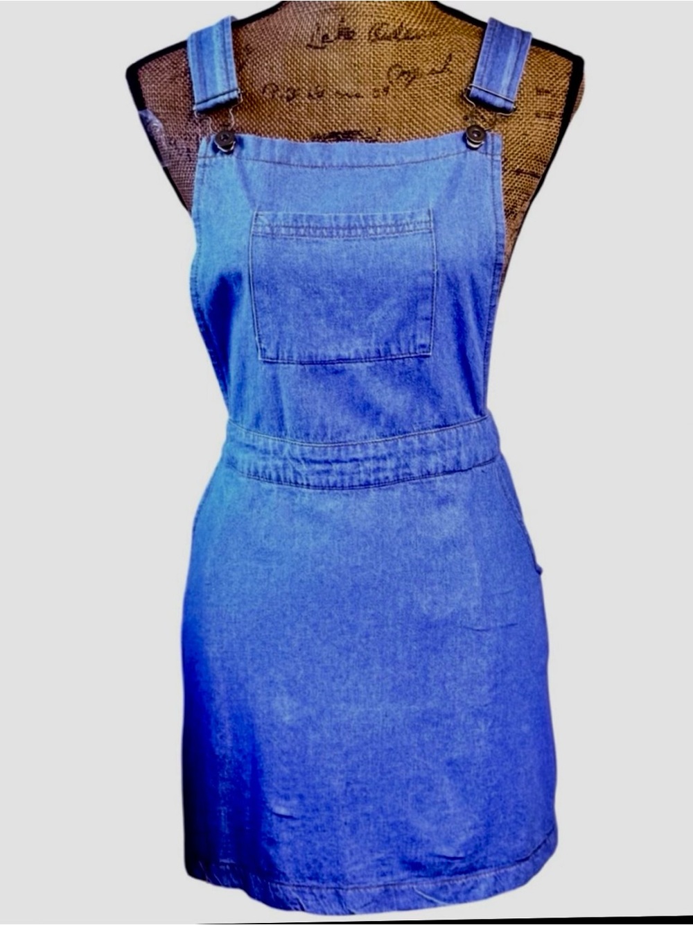 Umgee light blue denim overall mini dress Women’s size medium | e